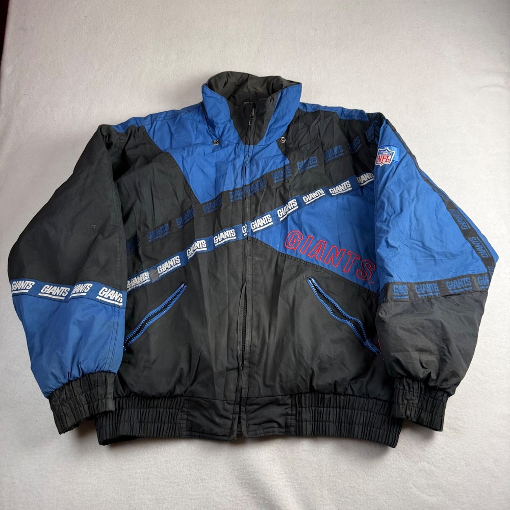 Vintage Pro Player New York Giants NFL Puffer Jacket Blue Black Mens Large L